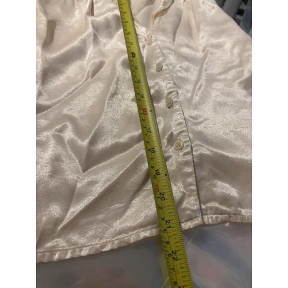 Vtg 70s You Babes Satin Button up Blouse S Cream Embroidery Collar Top Coquette - Picture 6 of 16